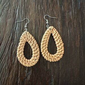 Elegant Woven Teardrop Rattan Boho Dangle Earrings